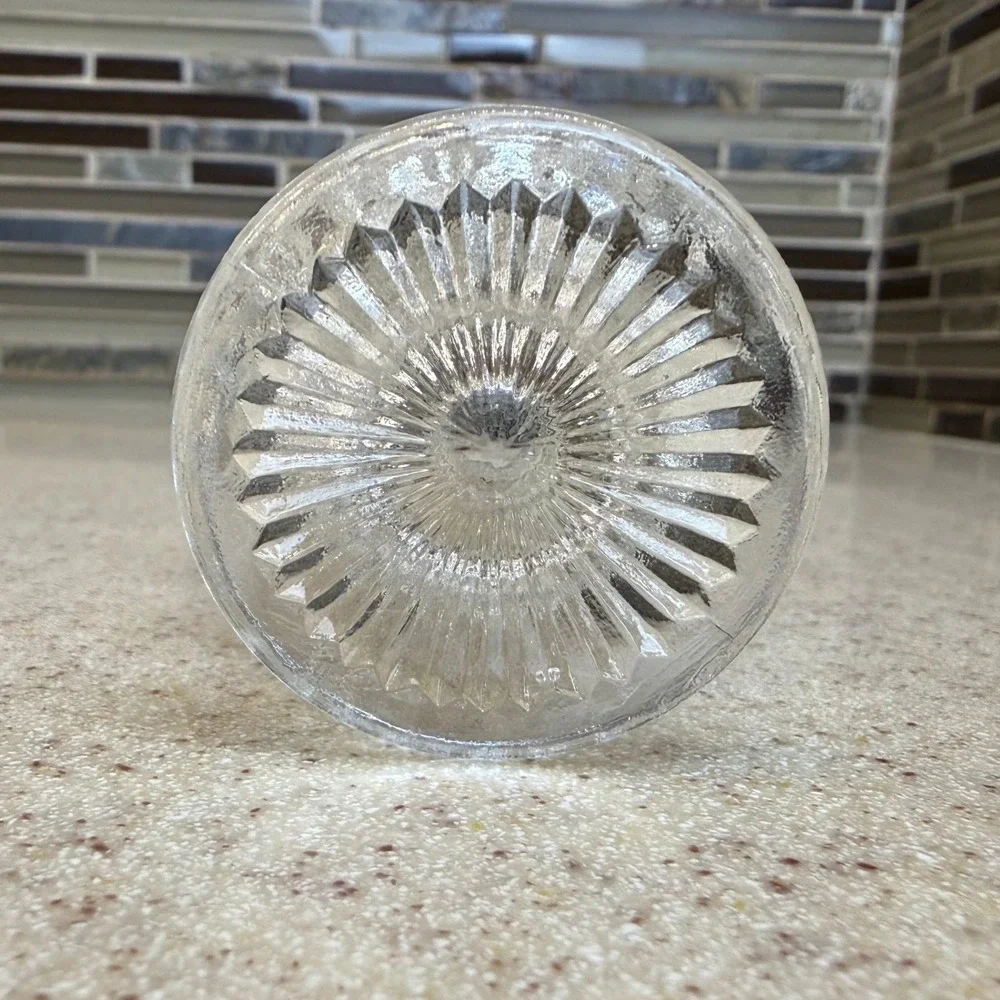 VTG Clear Pressed Glass Pedestal Toothpick Holder Starburst Pattern 2.5